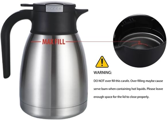 Heritage66 Thermal Coffee Carafe Dispenser, Triple Wall Stainless Steel, Vacuum Insulated, 34 oz/1 Liter, Keeps Hot 12 Hours (1 Liter/ 34 Oz)