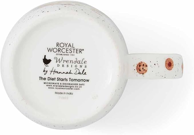 Royal Worcester Wrendale Designs Farmhouse Style Mug, Diet Starts Tomorrow - 14 oz Fine Bone China Mug with Hamster Illustration for Cozy Kitchen Vibes - Floral Drinkware for Daily Comfort