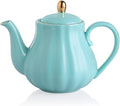 Sweejar Royal Teapot, Ceramic Tea Pot with Removable Stainless Steel Infuser, Blooming & Loose Leaf Teapot - 28 Ounce(Turquoise)