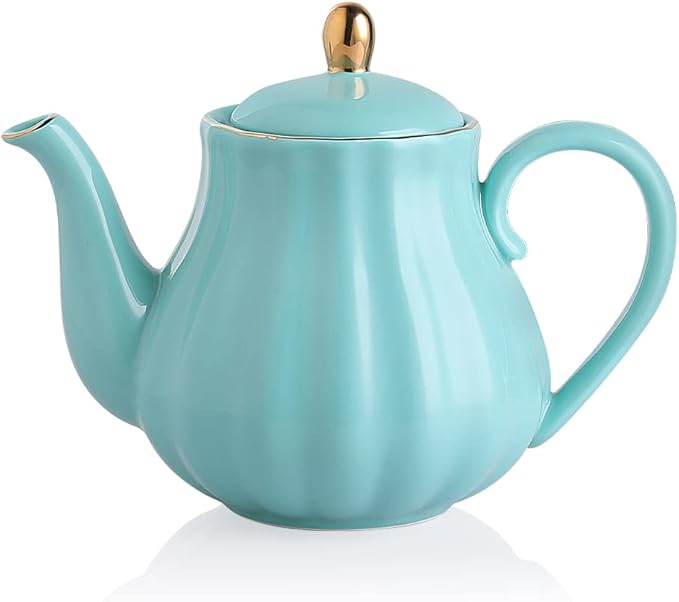 Sweejar Royal Teapot, Ceramic Tea Pot with Removable Stainless Steel Infuser, Blooming & Loose Leaf Teapot - 28 Ounce(Turquoise)