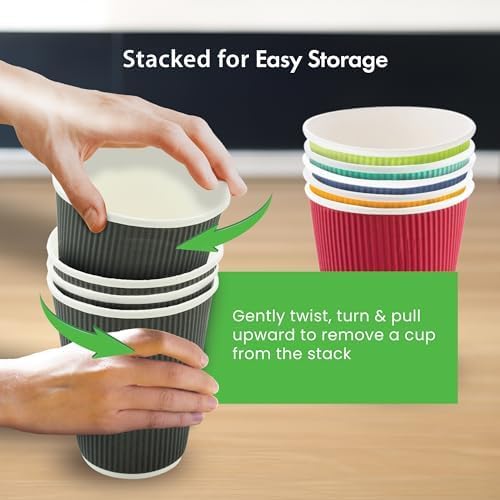 500-CT Disposable Red 4-OZ Hot Beverage Cups with Ripple Wall Design: No Need for Sleeves - Perfect for Cafes - Eco-Friendly Recyclable Paper - Insulated - Wholesale Takeout Coffee Cup