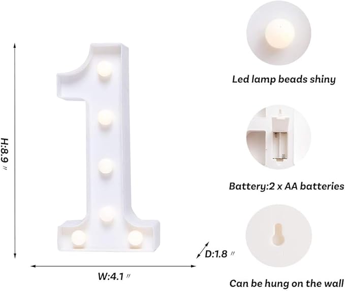 Foaky Decorative Led Marquee Light Up Number, Marquee Light Up Number Sign for Night Light Wedding Birthday Party Christmas Home Bar Decoration Number(1)