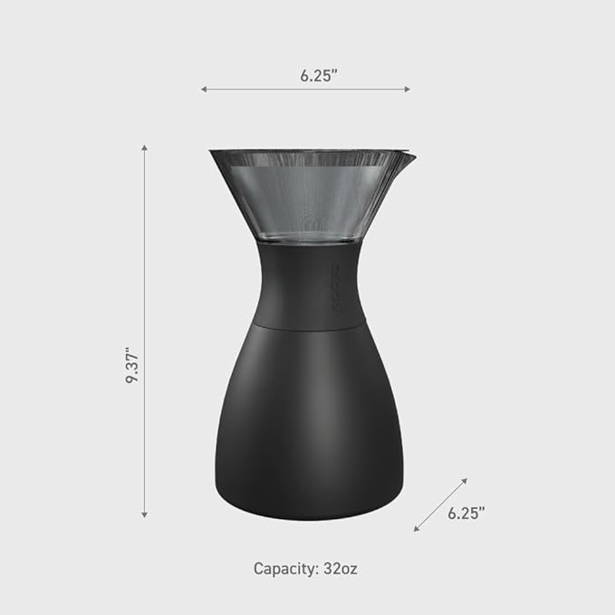 asobu Insulated Pour Over Coffee Maker (32 oz.) Double-Wall Vacuum, Stainless-Steel Filter and Take on the Go Carafe (Burgundy)