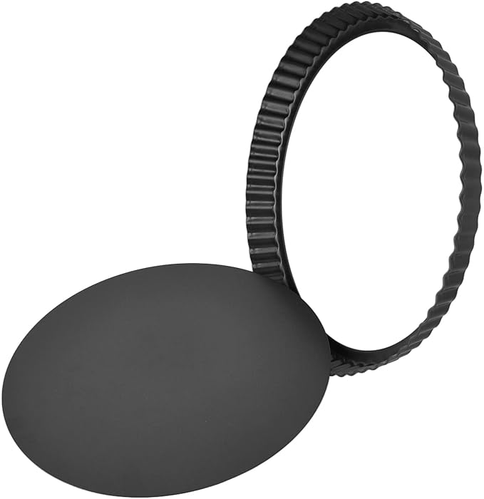 Fluted Tart Pan with Removable Bottom, Carbon Steel Round Tart Pan, Deep Baking Dish Pie Plate for Cakes Pies ([Thickened] 11-inch live bottom pie plate)