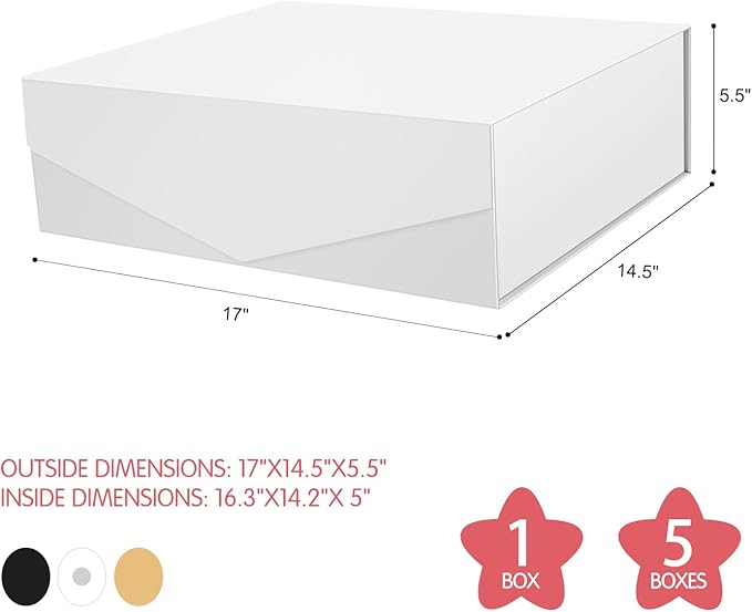 Extra Large Gift Box with Lid 16.3x14.2x5 Inches, White Magnetic Gift Box for Clothes and Large Gifts (Matte White)
