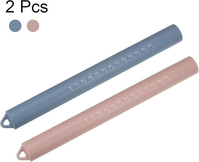 HARFINGTON 2pcs Silicone Rolling Pin 10" Stainless Silicone Surface Non-Stick Stainless Steel Inner Core Dough Roller Kitchen Roller for Baking Pastry Pizza Fondant Bread, Pink,Blue