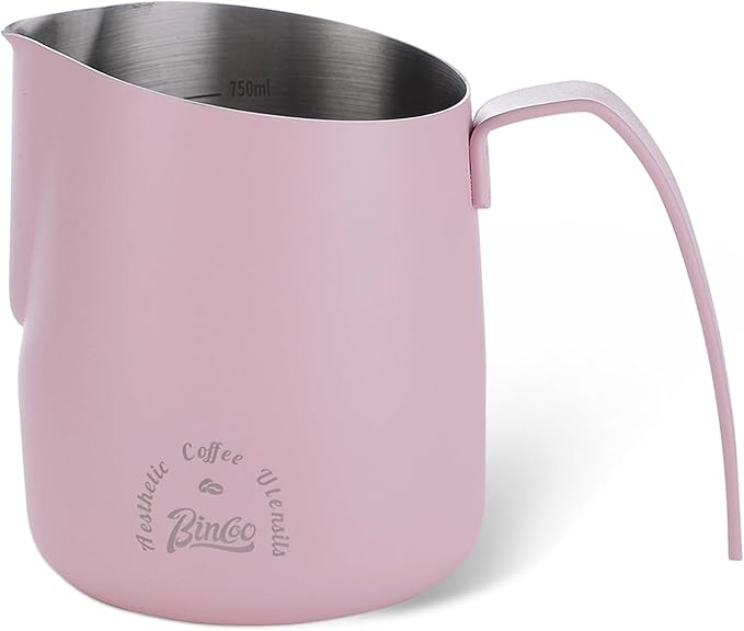 Pink Milk Pitcher 750ML - Espresso Steaming Pitcher with Large Handle and Scale,Stainless Steel Milk Frothing Cup for Cappuccino, Latte Art,Coffee Machine Accessories