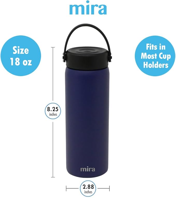 MIRA 18 oz Tea Infuser Thermos - Stainless Steel Travel Bottle with Removable Strainer for Loose Leaf Tea - Insulated Hot & Cold Brew Steeper - Marine