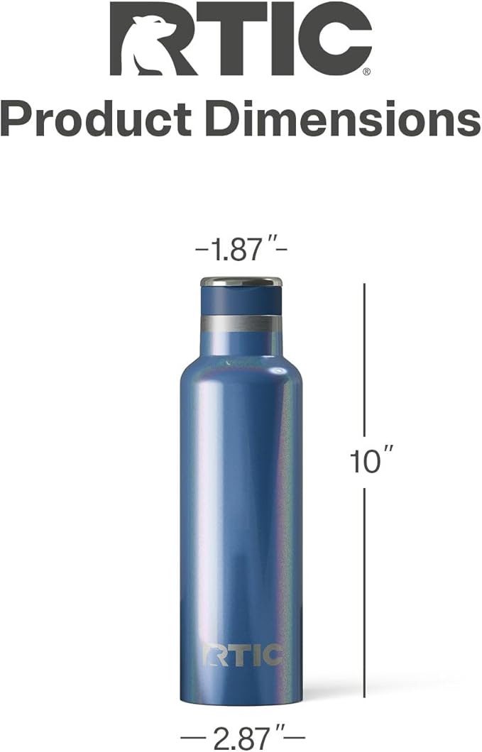 RTIC 20oz Journey Bottle Metal Stainless Steel Vacuum Insulated, BPA Free, Reusable, for Water, Hot and Cold Drinks, Travel, Sports, Camping, Pond Glitter