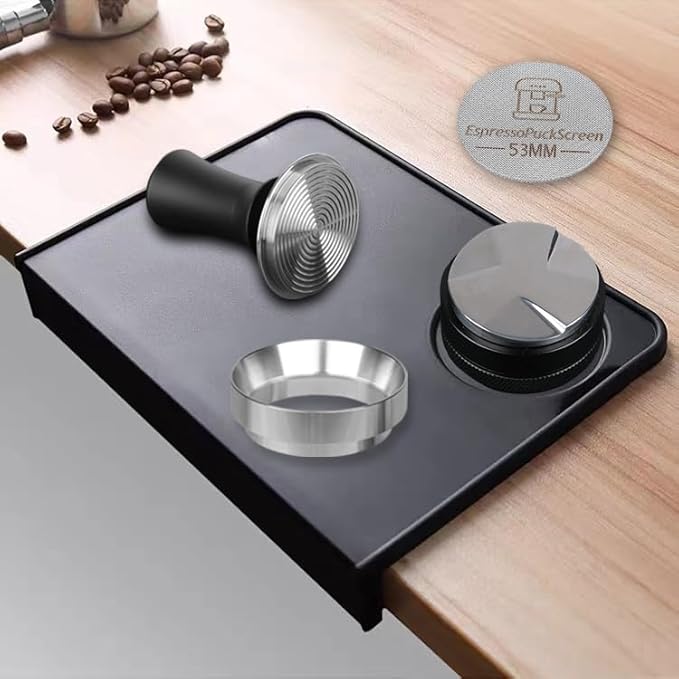 53mm Espresso Tamper Set - Spring-loaded Coffee Tamper, Adjustable Depth Espresso Distributor Leveler, Magnetic Dosing Funnel Aluminum Metal, Reusable Puck Screen, Fit for 53mm Portafilters