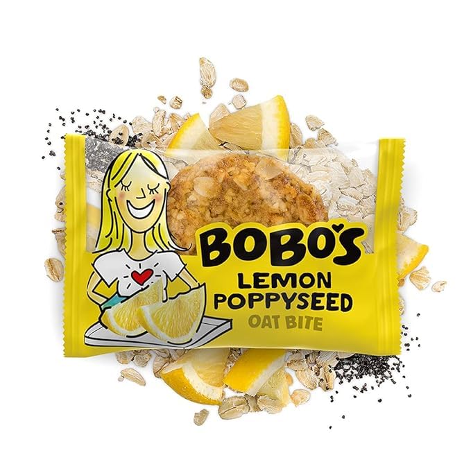 Bobo's Oat Bites, Lemon Poppyseed, 1.3 oz Bites (30 Pack Box), Gluten Free Whole Grain Snack, Vegan On-The-Go