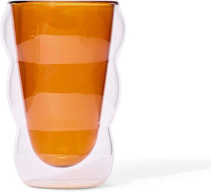 Glass Cloud cups 12 oz Double Wall Insulated Glass Cups - heat-resistant borosilicate glass -perfect for iced teas, lattes, and all your favorite sips (Amber)