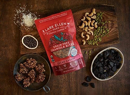Lark Ellen Farm Cacao Cherry Grain-Free Granola Clusters, Organic Vegan Nut and Seed Mix, Gluten-Free Crunchy Bites for Snack, Breakfast, or Yogurt, 8 oz, 6 pack