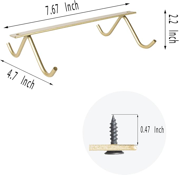 Cabinet Hook Mug Holder - Hanging Coffee Cup Rack for Kitchen, Under Cabinets Metal Hangers Organizer Shelf Storage Utensil (Gold)