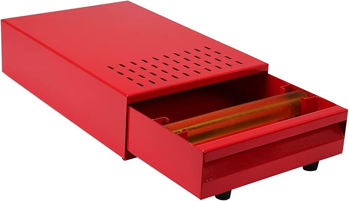 Large Size Espresso Coffee Knock Box Drawer, Stainless Steel Pull-Out Style Coffee Grounds Powder Container Bin for Cafes Restaurant Home Bar, 14.96 x 10.03 x 3.93 inch (Red)