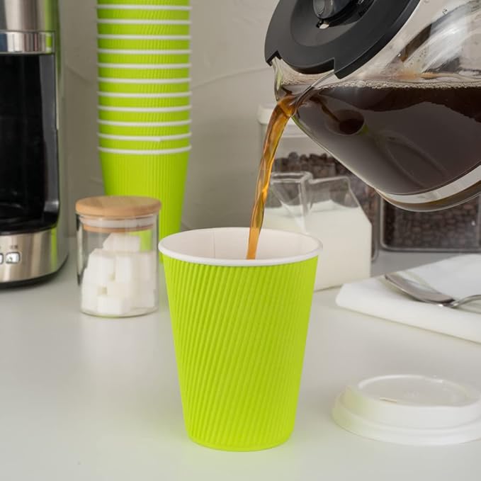 Restaurantware-12 Ounce Disposable Coffee Cups, 500 Ripple Wall Hot Cups For Coffee - Lids Sold Separately, Rolled Rim, Green Paper Insulated Coffee Cups, For Hot Coffee, Tea, And More