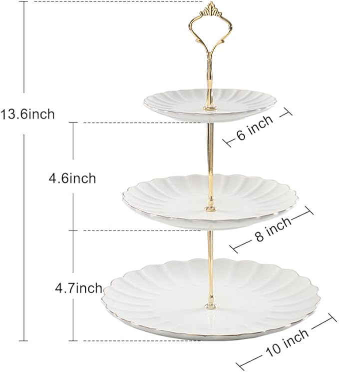Sweejar 3 Tier Ceramic Cake Stand Wedding, Dessert Cupcake Stand for Tea Party Serving Platter (White)