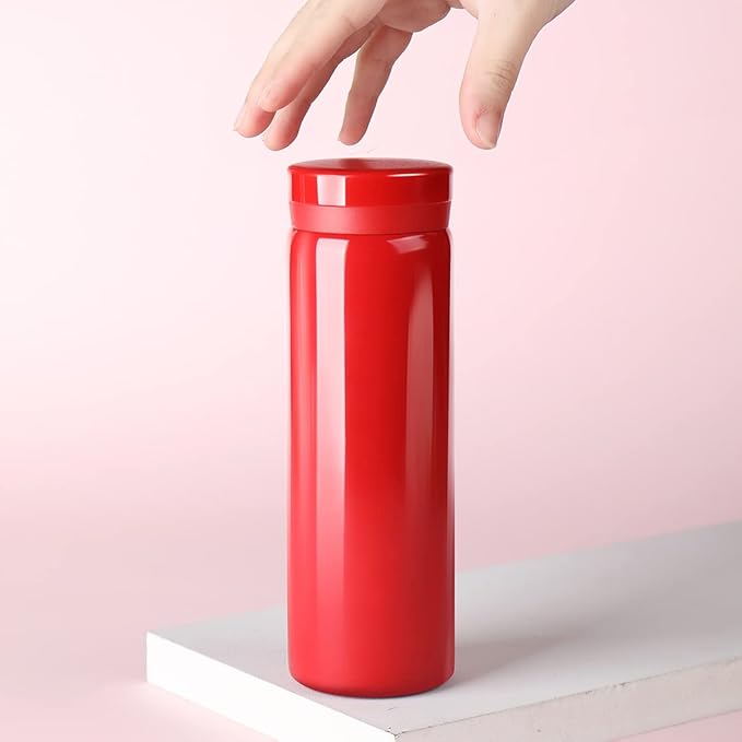 10oz Mini Water Bottle Stainless Steel Thermos Small Flask - Insulated Vacuum, Leak Proof, Keeps Drinks Hot/Cold - Ideal for Coffee, Tea, Water - Red