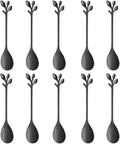 AnSaw Elegant Black Leaf Coffee Spoons - 10-Piece, 4.7" Mini Stainless Steel Espresso & Dessert Tea Spoons, Perfect for Demitasse & Small Servings