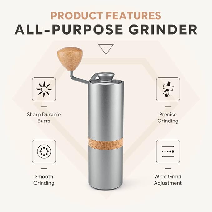 Manual Coffee Grinder Adjustable Setting，Portable Manual Grinder Conical Ceramic Burr Stainless Steel,Capacity 30g