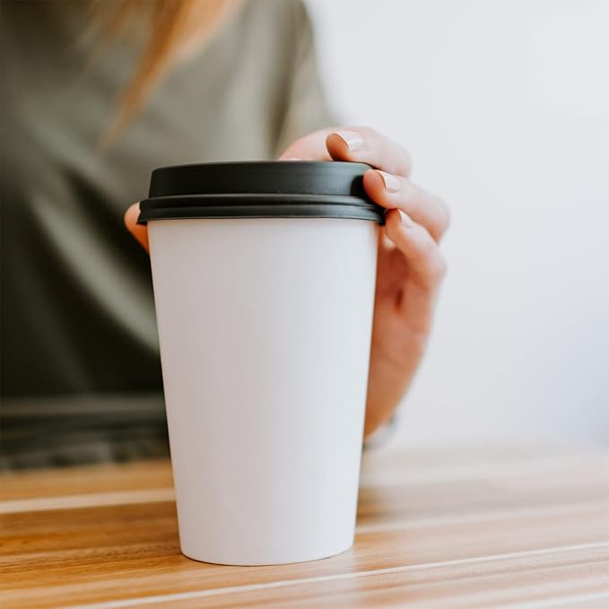 Smygoods White Original Disposable Paper Coffee Cups with Lids (16 OZ, 25 Count) For Hot Beverages, Tea, Espresso, Cocoa - To Go Drink Containers, Café & Office