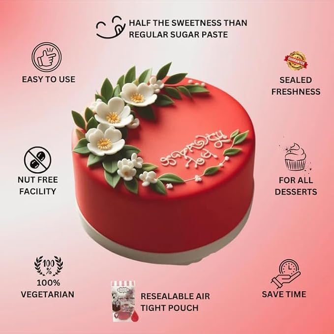 Confect Red Fondant | Vibrant Edible Cake Fondant for Christmas & Special Occasions | Easy to Roll, Smooth Texture | Ideal for Cake Decorating & Cupcakes | Vegan & Gluten-Free – 8.8 Oz