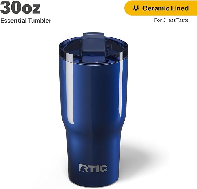 RTIC 30oz Essential Tumbler with Lid, Insulated, Stainless Steel, Metal, Double Wall Vacuum-Insulation, Ceramic Lined, Travel Cup for Iced Coffee, Tea, Hot and Cold Drink, Midnight Dust Metallic