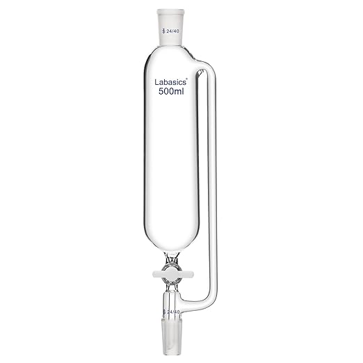 Labasics 500 ml Pressure Equalizing Addition Funnel, Borosilicate Glass Dropping Funnel 24/40 Joint with PTFE Stopcock for Laboratory