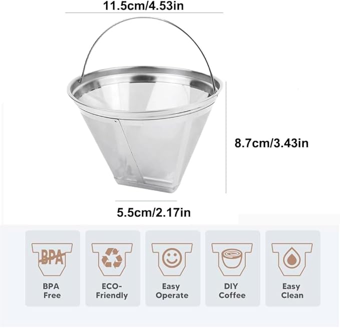 #4 Reusable Permanent Cone Coffee Filters Perfect Fit for Cuisinart Hamilton Beach Coffee Maker Filter, Replace Cuisinart GTF Gold Tone Coffee Filters, 8~12 Cup Size 4 Coffee Filters for Cuisinart