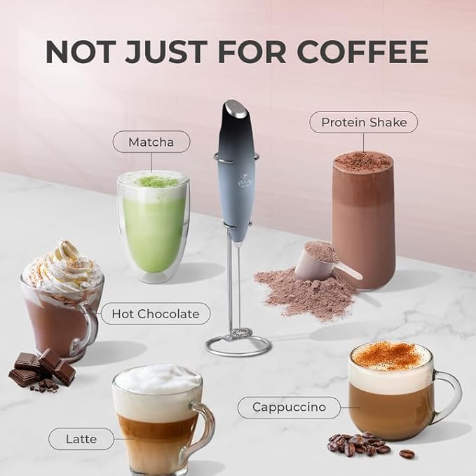 Zulay Kitchen Powerful Milk Frother Wand With 4 AA Duracell Batteries - Ultra Fast Handheld Drink Mixer - Electric Whisk Foam Maker for Coffee, Lattes, Cappuccino, Matcha & Creamer -
