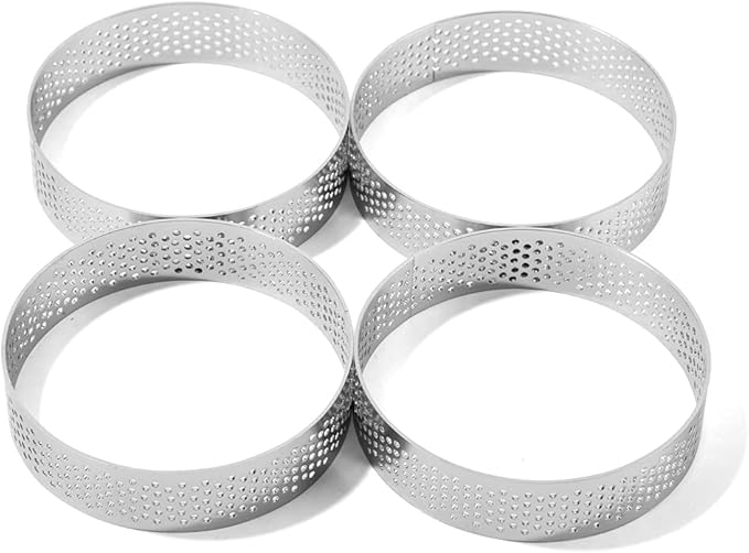Guowall Stainless Steel Round Tart Ring Metal Perforated Cake Mold Pastry Molud for Circle Tartlet French Dessert Small Fruit Tarte Crust (6pcs)