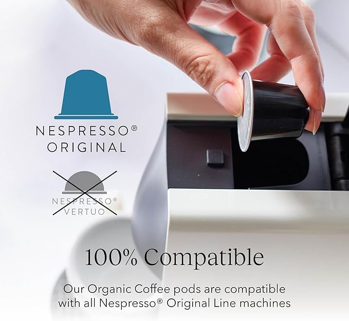 Cru Kafe Colombian USDA Organic Espresso Coffee Capsules (10 Pods) Fairtrade Coffee Pods Compatible with Nespresso Original Line and Pixie Machines