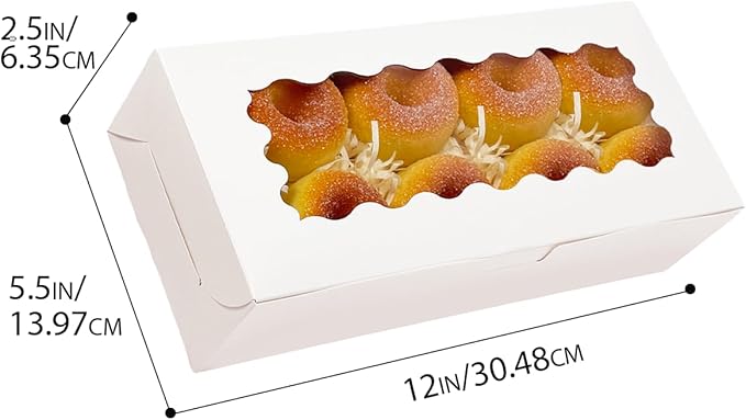 qiqee 12x5.5x2.5 Inch White Cookie Box with Window 15 Packs Two Uses Pastry Biscuit Bakery Box for Packaging