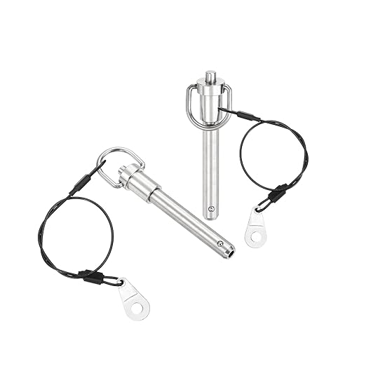 uxcell 1 Pcs Quick Release Pin, 3/8" x 2"(Dia. x L) Push-Button Ball Locking Pin 304 Stainless Steel Ring Handle Locking Pin with Wire for Audio Bimini Top Marine, Silver