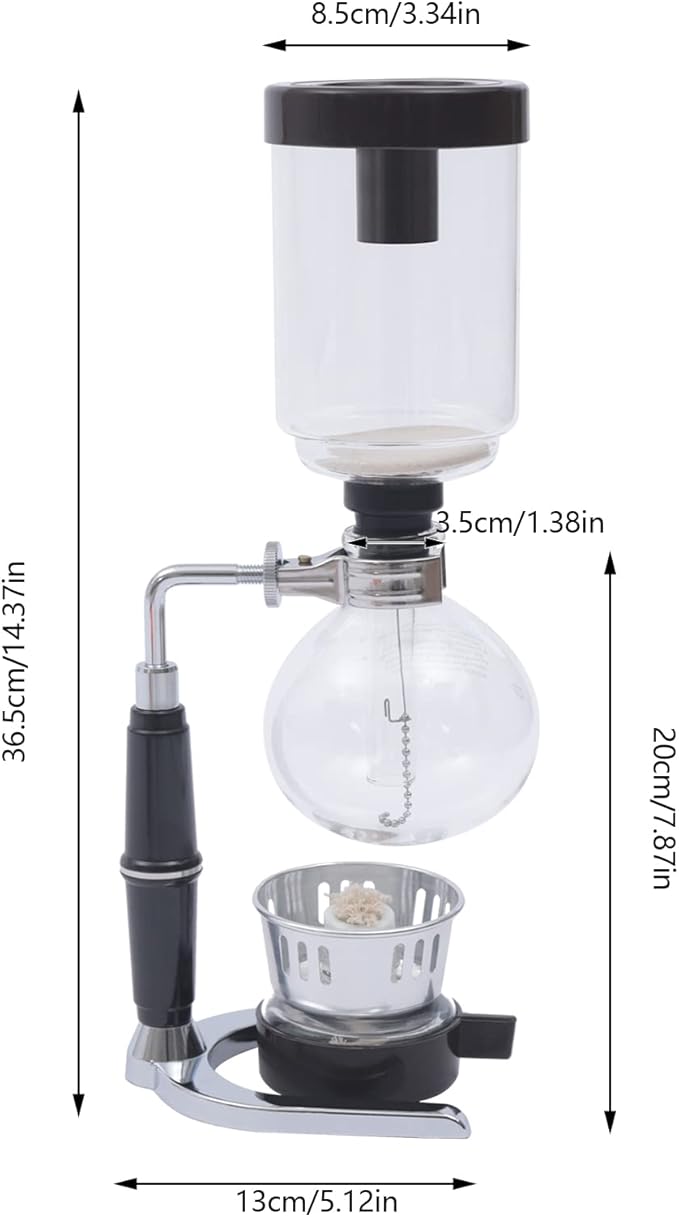 Glass Siphon Coffee Maker, 360ml Tabletop Glass Siphon Pot Glass Syphon Coffee Maker 3 Cups for Coffee Shop|Bar|Home Use, Black