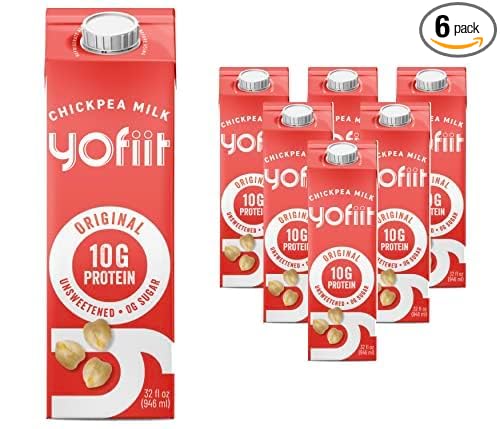 Yofiit Original Unsweetened Plant Based Milk with Pea Protein and Flax - More Protein than Almond Milk - Non Dairy Coffee Creamer, Vegan & Shelf Stable | 10g Protein - 6 Pack