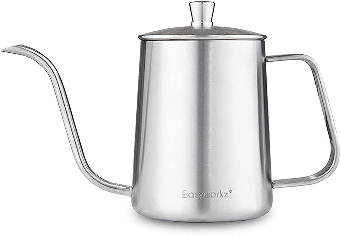 Easyworkz Gage Gooseneck Pour Over Coffee Kettle 20 oz Stainless Steel Hand Drip Long Narrow Spout, Silver
