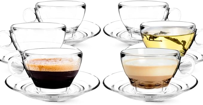 LEMONSODA Clear Large Glass Coffee Mug with Handles for Hot Beverages, Clear Mugs for Espresso, Tea, Cappucino, Latte, Juice (8.75 oz, 10.5 oz, 12 oz) (8.75 oz, Set of 24)(2212)