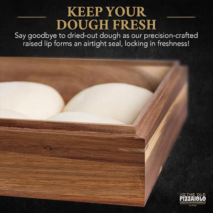 Wooden Pizza Dough Proofing Box w/Lid – 16” x 12” – Made From Natural Acacia Wood – 2-Pack