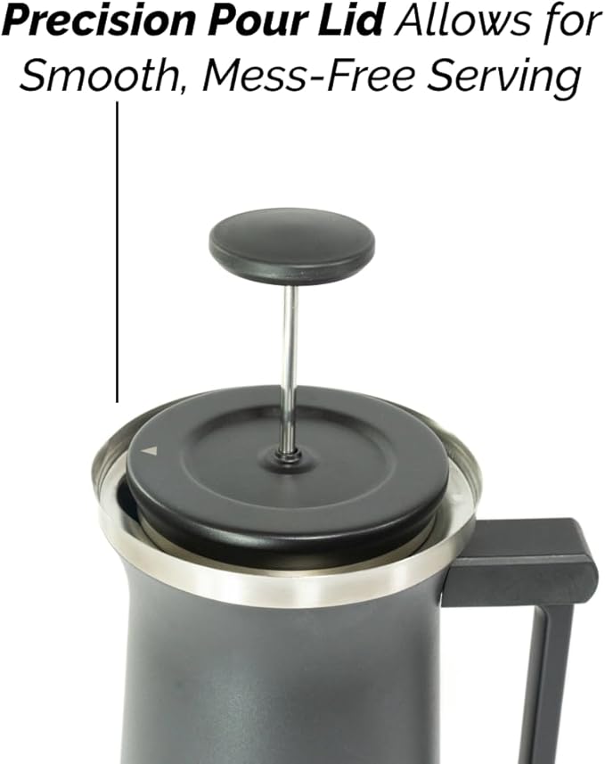 Uptowner French Press | 32 fl oz Stainless Steel | US Patented Bru-Stop & Removable Bottom | Double-Wall Insulated for Smooth, Balanced Coffee – No Grit, No Bitterness