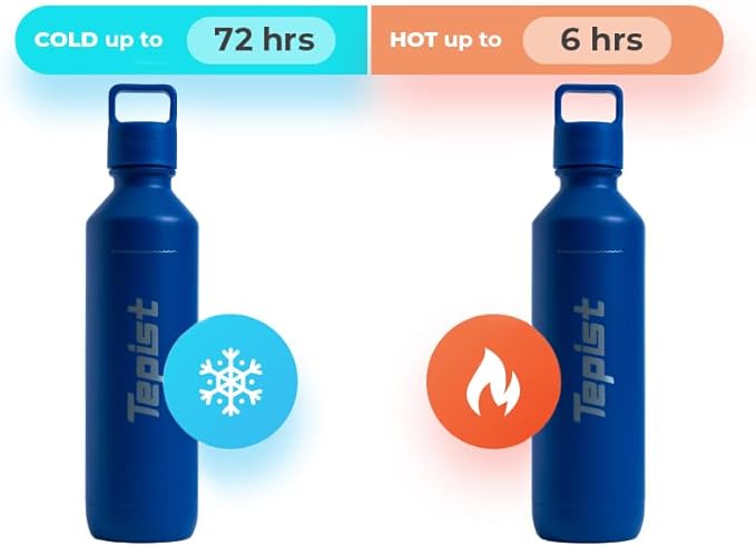 TwentyO 20oz Stainless Steel Bottle Compatible with Sodastream Machines | Powder Coated Blue | Vacuum Sealed | Double Walled | Leak-Proof | Easy to Carry | Reusable Bottle