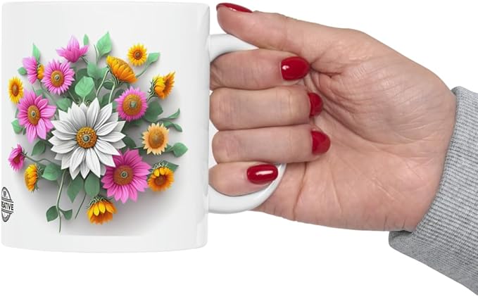 11 OZ Novelty Coffee Mugs - Christmas Gift (3-D Flower Ceramic Mug)