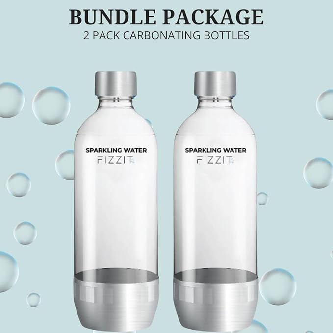 FIZZIT 1L Carbonation Bottles – 2 Pack | Value Set | Compatible with SodaStream & Most Soda Makers | BPA-Free PET, Reusable, Eco-Friendly with Hermetic Sealing Caps (Universal-Bottles)