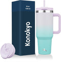 40 oz Tumbler with Handle and 2 Straws,2 in 1 Lid Insulated Water Bottle Stainless Steel Travel Coffee Mug,Lavender Green