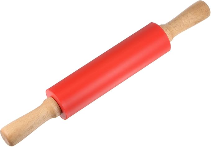 HARFINGTON Silicone Rolling Pins for Baking 15 Inch Wooden Handle Non Stick Rolling Pin Small Roller Playdough Rolling Pins for Dough Pizza Pastry Fondant Kitchen, Red