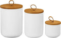 Ceramic Storage Jars, Modern Elegant Polished Airtight Gorgeous Storage Canisters with Wooden Lid Small Food Stroage Jar for Kitchen Spice Tea Vanilla Sugar Coffee Beans (3Pcs Suit White)