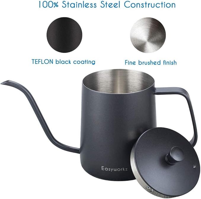 Easyworkz Gage Gooseneck Pour Over Coffee Kettle 12 oz Stainless Steel Hand Drip Coffee Pot With Long Narrow Spout