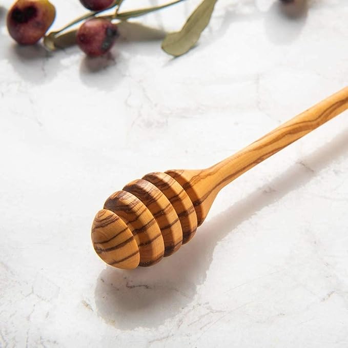 Olive Wood Honey Dipper/Honey Spoon/Honey Server/Honey Stick – 7.1 Inch Handmade Thin Wooden Drizzler