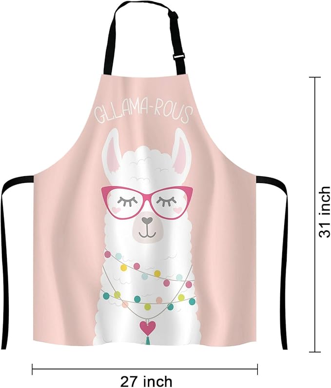 Inspirational and motivational Apron with Alpaca,Cute llama Gllama-rous Unisex Kitchen Bib with Adjustable Neck for Cooking Gardening,Adult Size