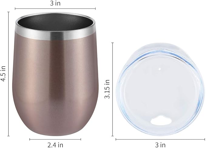 DOMICARE Stainless Steel Wine Tumbler Bulk with Lid, Personalized Rose Gold Insulated Tumblers Set, 12oz Travel Coffee Cups Pack of 8